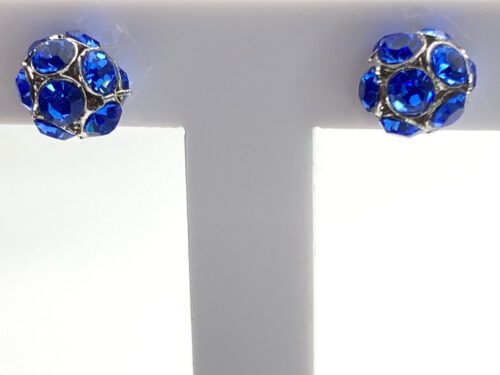 Pre-Owned Silver-Tone Royal Blue Rhinestone Ball Post Earrings
