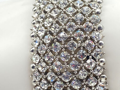 Pre-owned vintage-style silver-tone clear rhinestone stretch bracelet for 6–7 inch wrist