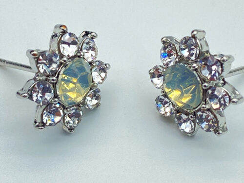 Pre-owned yellow AB rhinestone post earrings surrounded by clear rhinestones