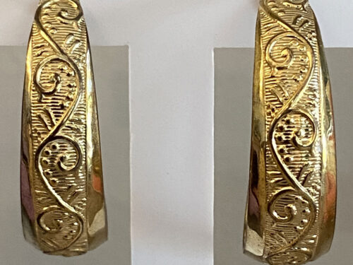 Pre-Owned Gold Tone Floral Filigree Half Hoop Earrings