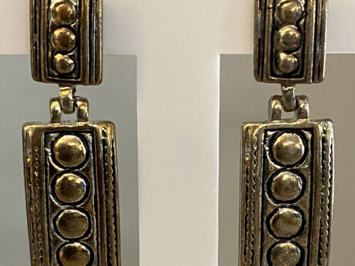 Pre-owned gold tone vintage style geometric drop post earrings with antiqued detailing