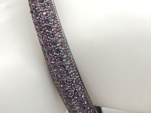 Pre-owned gunmetal-tone purple rhinestone pavé bangle bracelet
