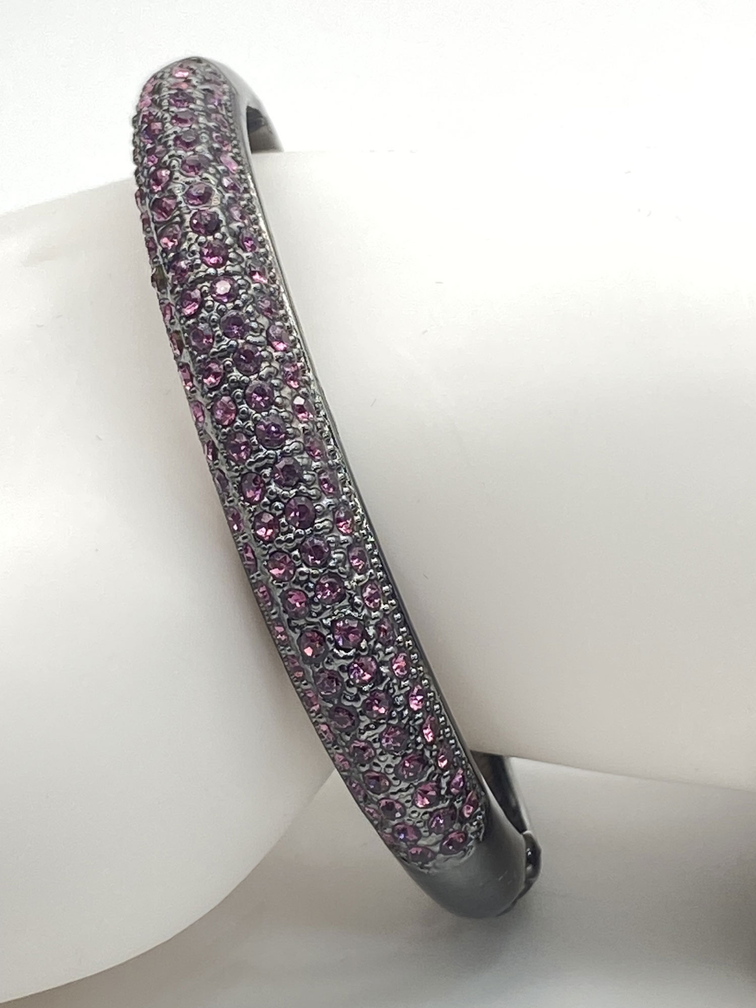 Pre-owned gunmetal-tone purple rhinestone pavé bangle bracelet