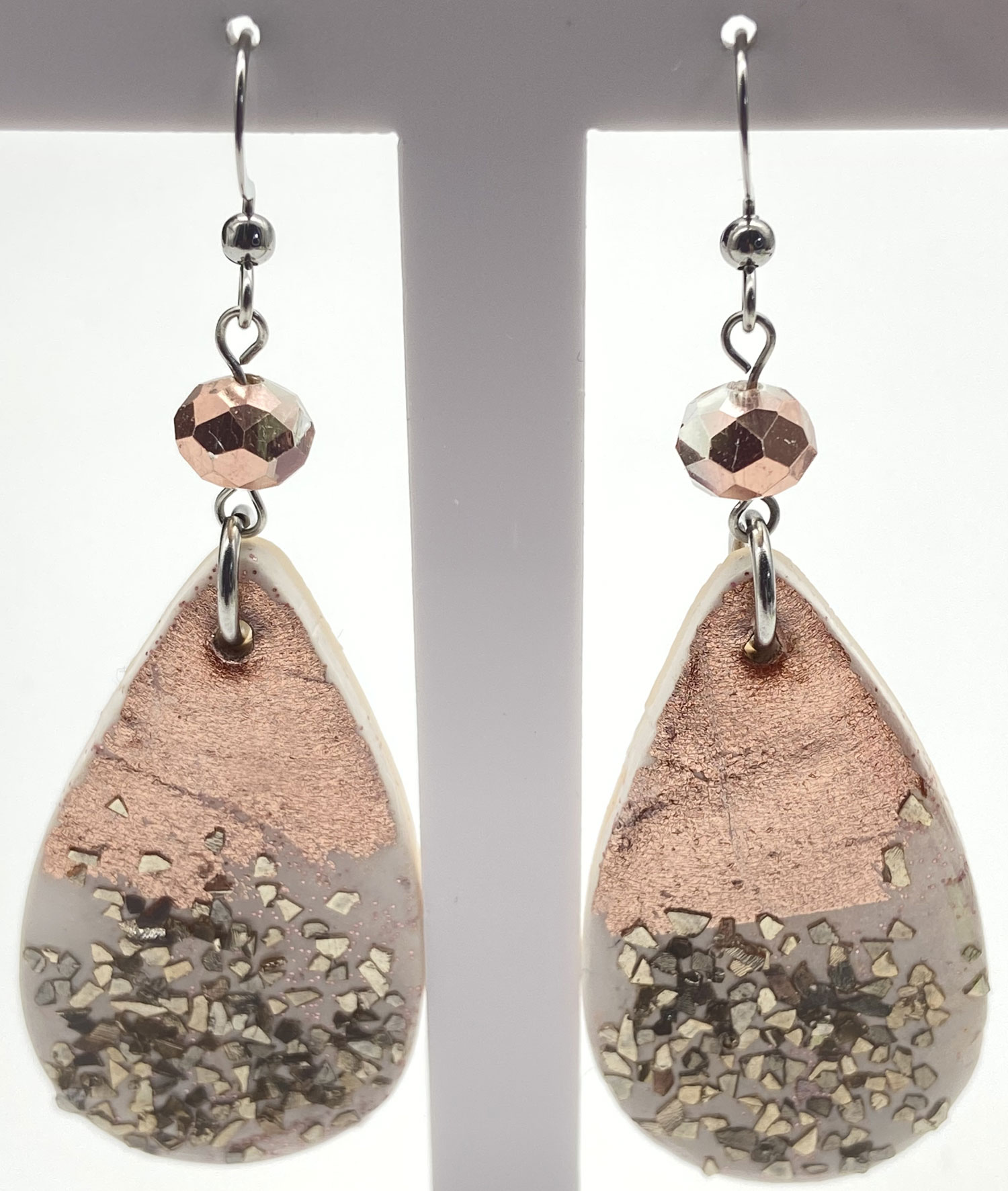 Pre-owned polymer clay teardrop dangle earrings with matching faceted glass beads and metallic accents