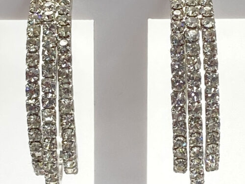 Pre-owned rhodium-plated silver-tone rhinestone half-circle post earrings with multiple sparkling drops